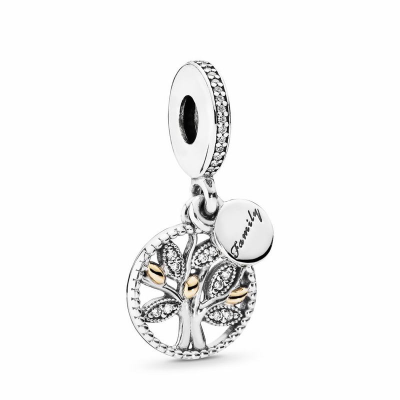 Pandora Sparkling Family Tree Dangle Charm Ireland - Two Tone/Cubic Zirconia - 508426GBD